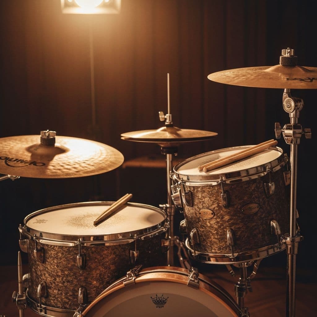 Professional drum kit in a studio setting.